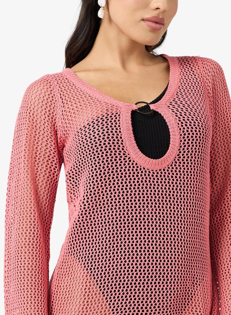 جينجر فستان قصير كروشيه بتفاصيل رينجر - Image 3